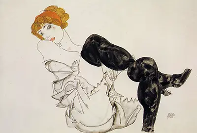 Woman in Black Stockings Egon Schiele